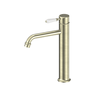Nero Mixer Taps YORK STRAIGHT TALL BASIN MIXER WITH WHITE PORCELAIN LEVER AGED BRASS (NR692101a01AB)