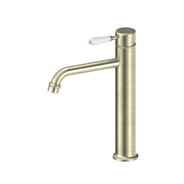 Nero Mixer Taps YORK STRAIGHT TALL BASIN MIXER WITH WHITE PORCELAIN LEVER AGED BRASS (NR692101a01AB)