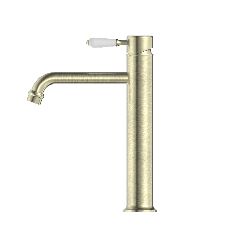 YORK STRAIGHT TALL BASIN MIXER WITH WHITE PORCELAIN LEVER AGED BRASS (NR692101a01AB)