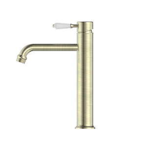 Nero Mixer Taps YORK STRAIGHT TALL BASIN MIXER WITH WHITE PORCELAIN LEVER AGED BRASS (NR692101a01AB)
