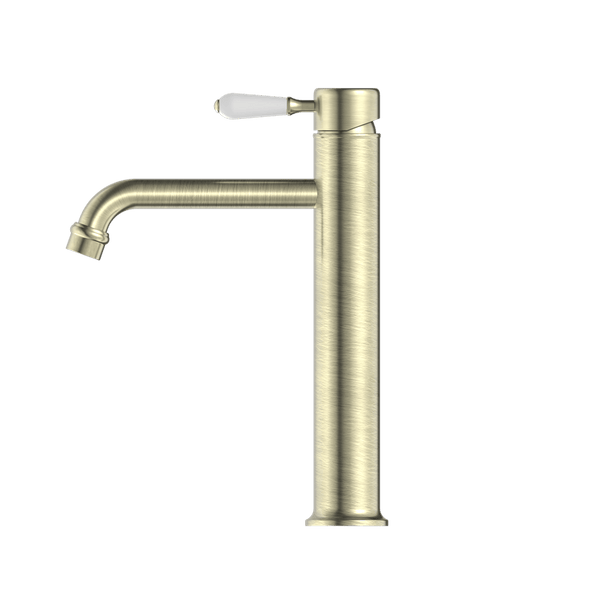 Nero Mixer Taps YORK STRAIGHT TALL BASIN MIXER WITH WHITE PORCELAIN LEVER AGED BRASS (NR692101a01AB)