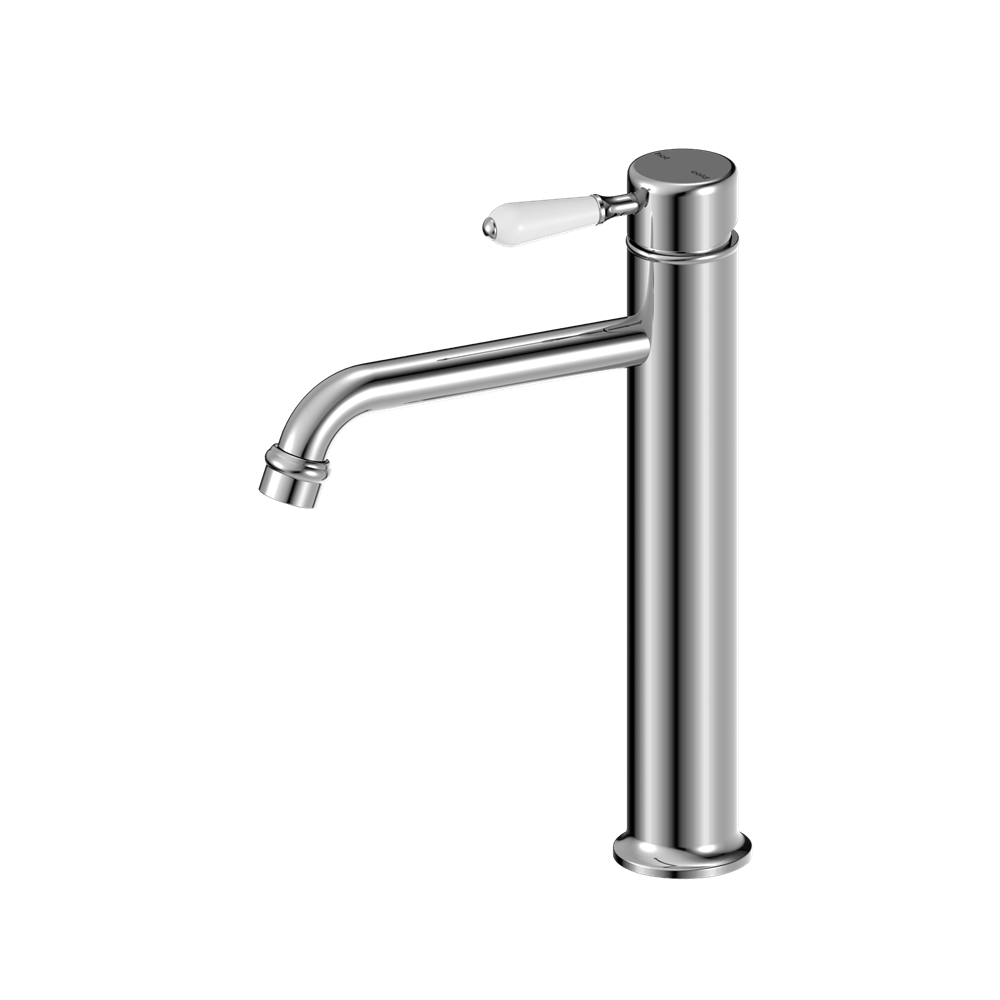 Nero Mixer Taps YORK STRAIGHT TALL BASIN MIXER WITH WHITE PORCELAIN LEVER CHROME (NR692101a01CH)