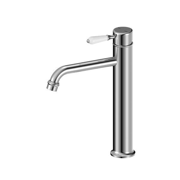 Nero Mixer Taps YORK STRAIGHT TALL BASIN MIXER WITH WHITE PORCELAIN LEVER CHROME (NR692101a01CH)