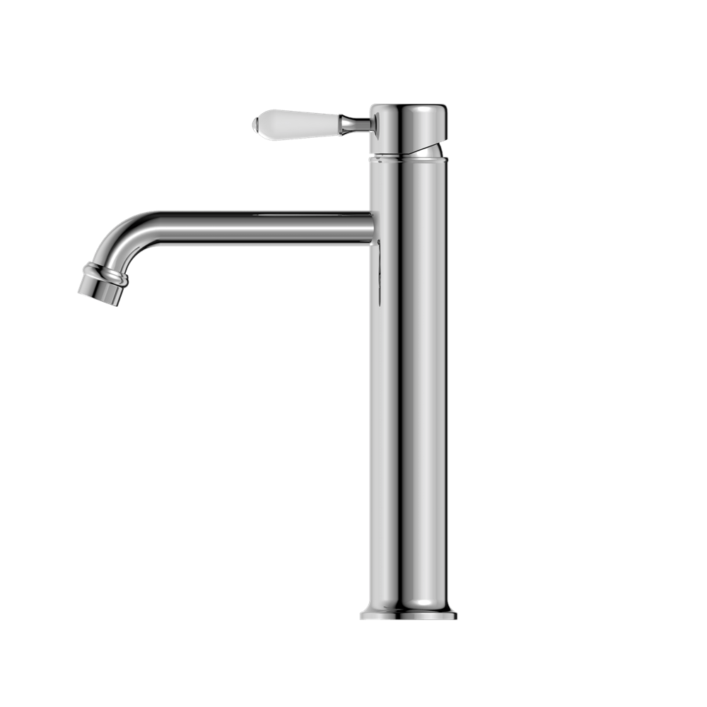 YORK STRAIGHT TALL BASIN MIXER WITH WHITE PORCELAIN LEVER CHROME (NR692101a01CH)