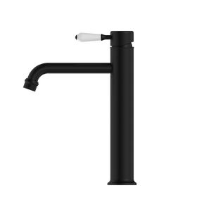 Nero Mixer Taps YORK STRAIGHT TALL BASIN MIXER WITH WHITE PORCELAIN LEVER MATTE BLACK (NR692101a01MB)