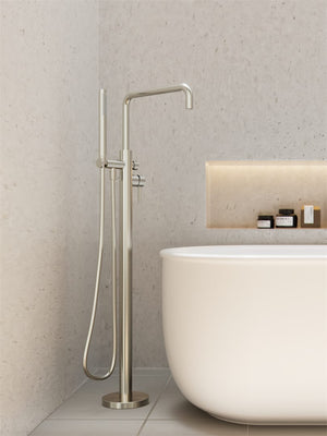 Nero Mixer Taps Zen SS316L Freestanding Bath Mixer Brushed Nickel (NR162203a02BN)
