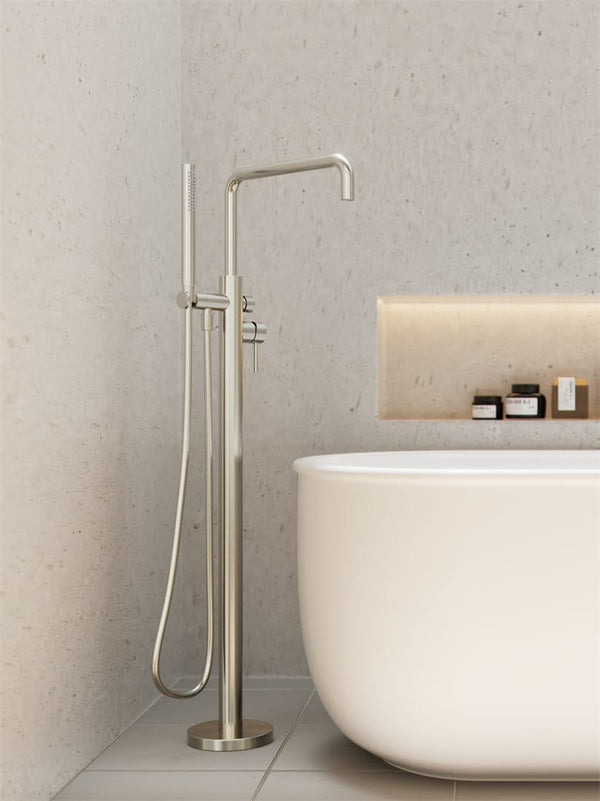 Nero Mixer Taps Zen SS316L Freestanding Bath Mixer Brushed Nickel (NR162203a02BN)