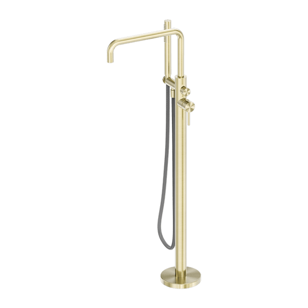 Nero Mixer Taps Zen SS316L Freestanding Bath Mixer With Outdoor Shower Hose Brushed Gold (NR162203a01BG)