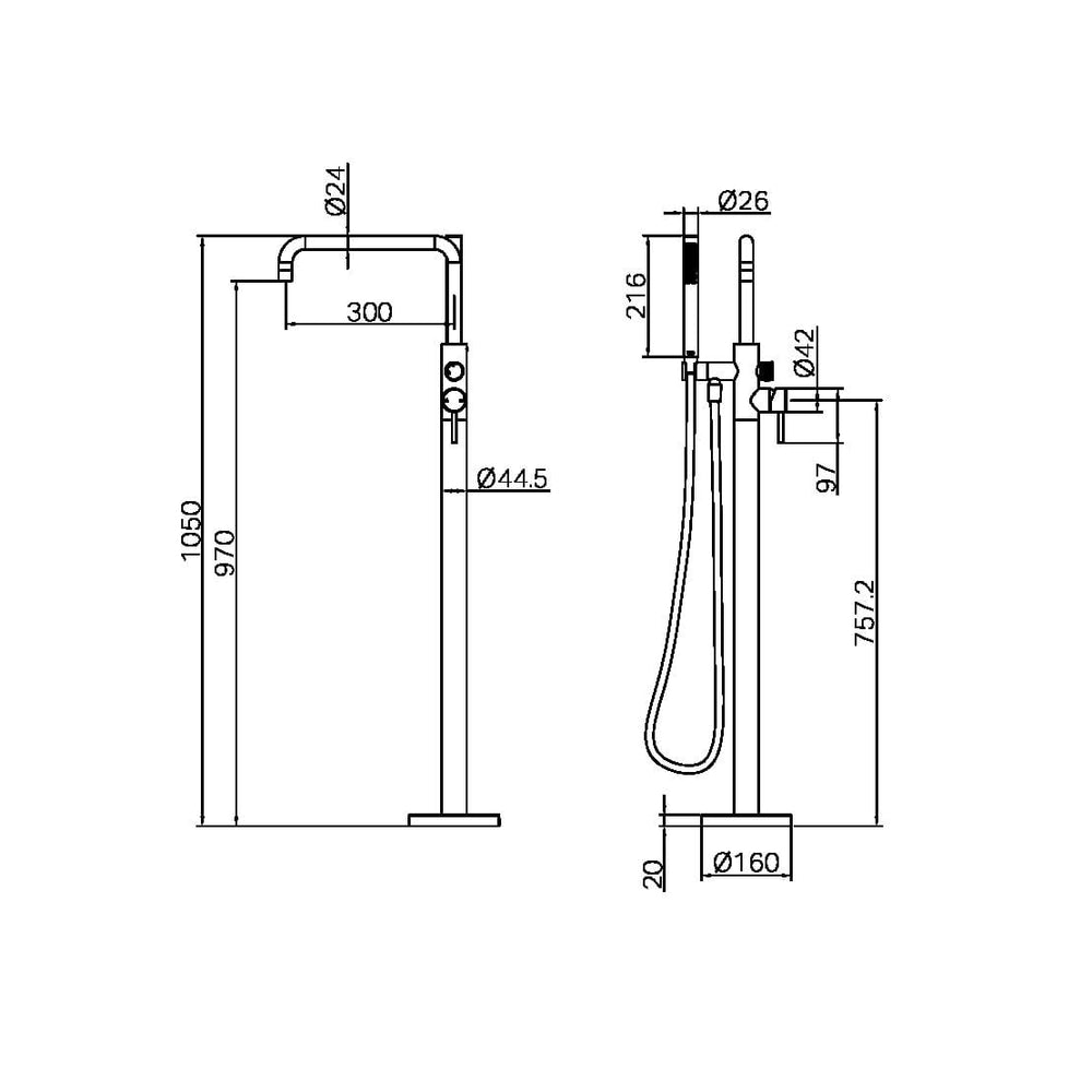 Zen SS316L Freestanding Bath Mixer With Outdoor Shower Hose Brushed Gold (NR162203a01BG)