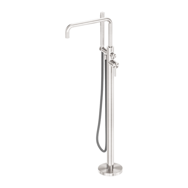 Nero Mixer Taps Zen SS316L Freestanding Bath Mixer With Outdoor Shower Hose Brushed Nickel (NR162203a01BN)