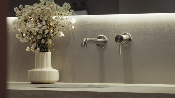 Nero Mixer Taps Zen SS316L Wall Basin/Bath Mixer Separate Back Plate 185/230mm Spout Brushed Gold