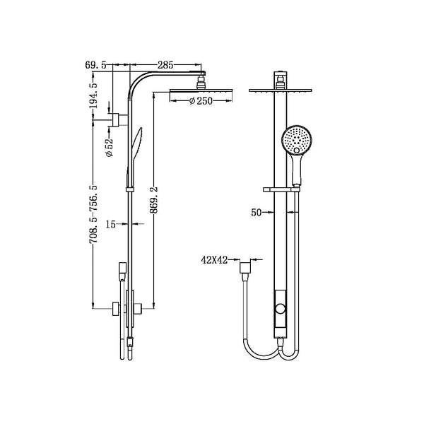 Nero Showers ASTRA RAIN ROUND TWIN SHOWER DOUBLE HOSE CHROME (NR281305bCH)