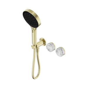 Nero Showers SERENITY PROGRESSIVE SHOWER SYSTEM WITH ARABESCATO CORCHIA HANDLE AND SERENITY HAND SHOWER BRUSHED GOLD (24E028BG)