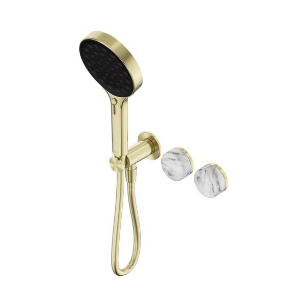 Nero Showers SERENITY PROGRESSIVE SHOWER SYSTEM WITH ARABESCATO CORCHIA HANDLE AND SERENITY HAND SHOWER BRUSHED GOLD (24E028BG)