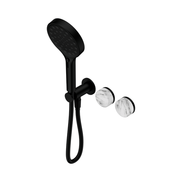 Nero Showers SERENITY PROGRESSIVE SHOWER SYSTEM WITH ARABESCATO CORCHIA HANDLE AND SERENITY HAND SHOWER MATTE BLACK (24E028MB)
