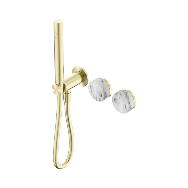 Nero Showers SERENITY PROGRESSIVE SHOWER SYSTEM WITH ARABESCATO CORCHIA HANDLE AND SLIM SHOWER BRUSHED GOLD (24E022BG)