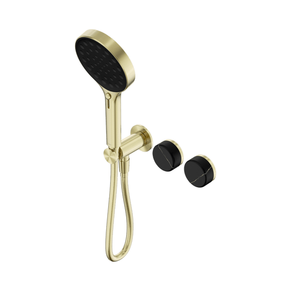 Nero Showers SERENITY PROGRESSIVE SHOWER SYSTEM WITH MARQUINA BLACK HANDLE AND SERENITY HAND SHOWER BRUSHED GOLD (24E132BG)