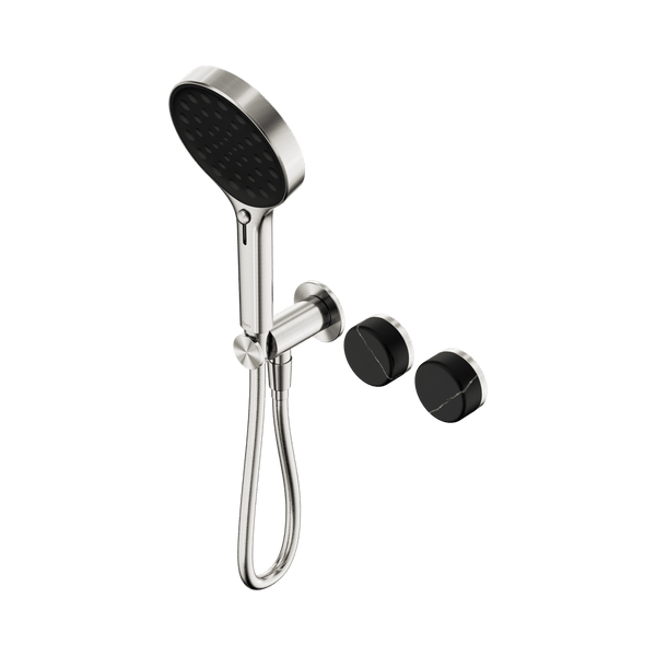 Nero Showers SERENITY PROGRESSIVE SHOWER SYSTEM WITH MARQUINA BLACK HANDLE AND SERENITY HAND SHOWER BRUSHED NICKEL (24E132BN)