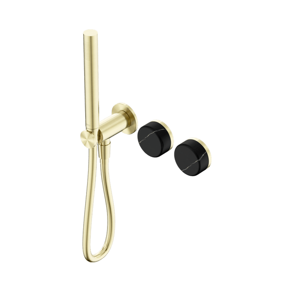 Nero Showers SERENITY PROGRESSIVE SHOWER SYSTEM WITH MARQUINA BLACK HANDLE AND SLIM SHOWER BRUSHED GOLD (24E131BG)