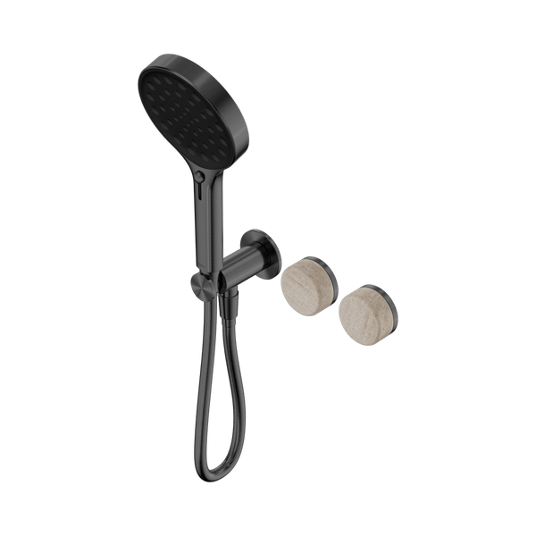 Nero Showers SERENITY PROGRESSIVE SHOWER SYSTEM WITH ROME TRAVERTINE HANDLE AND SERENITY HAND SHOWER GUN METAL (24E027GM)