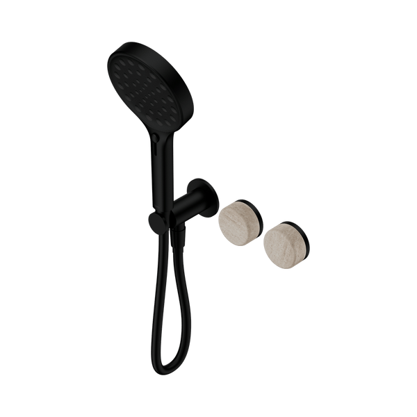 Nero Showers SERENITY PROGRESSIVE SHOWER SYSTEM WITH ROME TRAVERTINE HANDLE AND SERENITY HAND SHOWER MATTE BLACK (24E027MB)