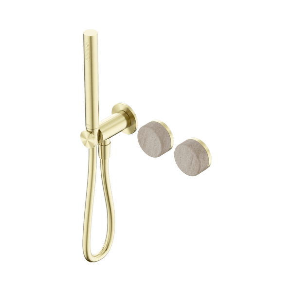 Nero Showers SERENITY PROGRESSIVE SHOWER SYSTEM WITH ROME TRAVERTINE HANDLE AND SLIM SHOWER BRUSHED GOLD (24E021BG)