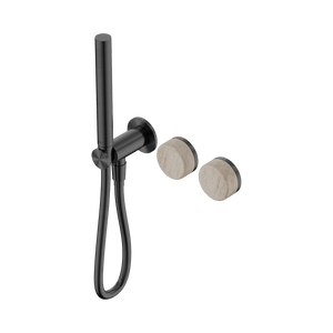 Nero Showers SERENITY PROGRESSIVE SHOWER SYSTEM WITH ROME TRAVERTINE HANDLE AND SLIM SHOWER GUN METAL (24E021GM)