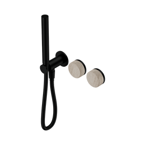 Nero Showers SERENITY PROGRESSIVE SHOWER SYSTEM WITH ROME TRAVERTINE HANDLE AND SLIM SHOWER MATTE BLACK (24E021MB)