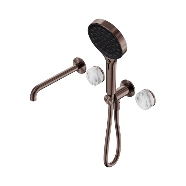 Nero Showers SERENITY PROGRESSIVE SHOWER SYSTEM WITH SPOUT WITH ARABESCATO CORCHIA HANDLE AND SERENITY HAND SHOWER BRUSHED BRONZE (24E016BZ)