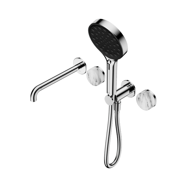 Nero Showers SERENITY PROGRESSIVE SHOWER SYSTEM WITH SPOUT WITH ARABESCATO CORCHIA HANDLE AND SERENITY HAND SHOWER CHROME (24E016CH)