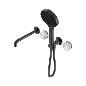 Nero Showers SERENITY PROGRESSIVE SHOWER SYSTEM WITH SPOUT WITH ARABESCATO CORCHIA HANDLE AND SERENITY HAND SHOWER GUN METAL (24E016GM)