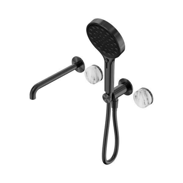 Nero Showers SERENITY PROGRESSIVE SHOWER SYSTEM WITH SPOUT WITH ARABESCATO CORCHIA HANDLE AND SERENITY HAND SHOWER GUN METAL (24E016GM)