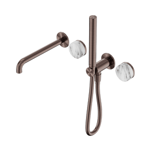 Nero Showers SERENITY PROGRESSIVE SHOWER SYSTEM WITH SPOUT WITH ARABESCATO CORCHIA HANDLE AND SLIM SHOWER BRUSHED BRONZE (24E010BZ)