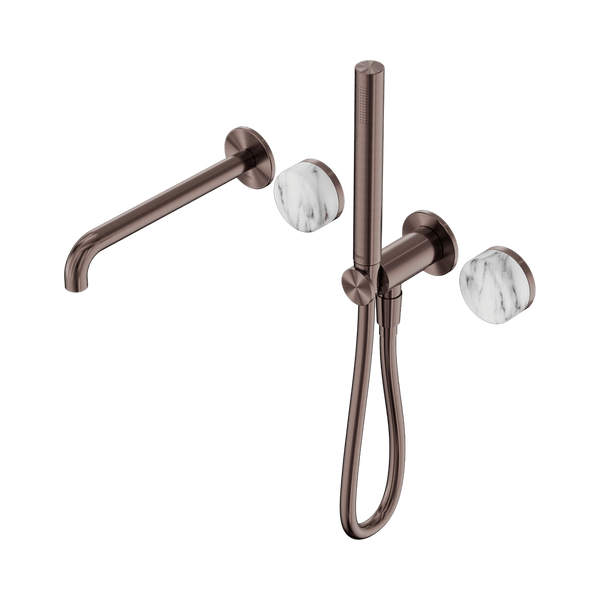 Nero Showers SERENITY PROGRESSIVE SHOWER SYSTEM WITH SPOUT WITH ARABESCATO CORCHIA HANDLE AND SLIM SHOWER BRUSHED BRONZE (24E010BZ)