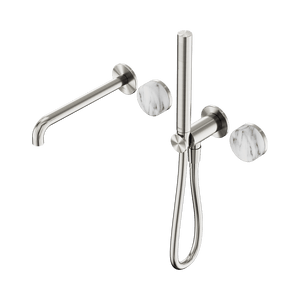 Nero Showers SERENITY PROGRESSIVE SHOWER SYSTEM WITH SPOUT WITH ARABESCATO CORCHIA HANDLE AND SLIM SHOWER BRUSHED NICKEL (24E010BN)