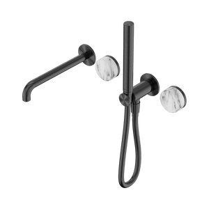 Nero Showers SERENITY PROGRESSIVE SHOWER SYSTEM WITH SPOUT WITH ARABESCATO CORCHIA HANDLE AND SLIM SHOWER GUN METAL (24E010GM)