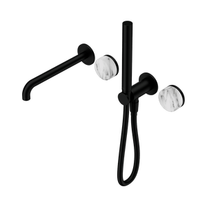 Nero Showers SERENITY PROGRESSIVE SHOWER SYSTEM WITH SPOUT WITH ARABESCATO CORCHIA HANDLE AND SLIM SHOWER MATTE BLACK (24E010MB)