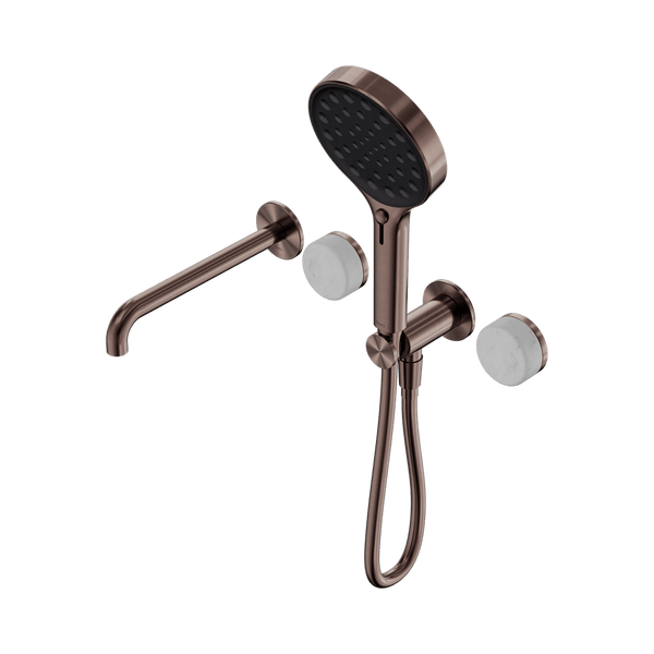 Nero Showers SERENITY PROGRESSIVE SHOWER SYSTEM WITH SPOUT WITH CARRARA HANDLE AND SERENITY HAND SHOWER BRUSHED BRONZE (24E013BZ)