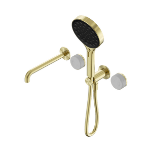Nero Showers SERENITY PROGRESSIVE SHOWER SYSTEM WITH SPOUT WITH CARRARA HANDLE AND SERENITY HAND SHOWER BRUSHED GOLD (24E013BG)