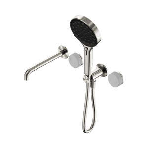 Nero Showers SERENITY PROGRESSIVE SHOWER SYSTEM WITH SPOUT WITH CARRARA HANDLE AND SERENITY HAND SHOWER BRUSHED NICKEL (24E013BN)