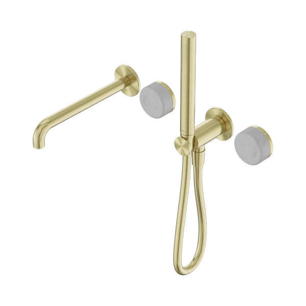 Nero Showers SERENITY PROGRESSIVE SHOWER SYSTEM WITH SPOUT WITH CARRARA HANDLE AND SLIM SHOWER BRUSHED GOLD (24E007BG)