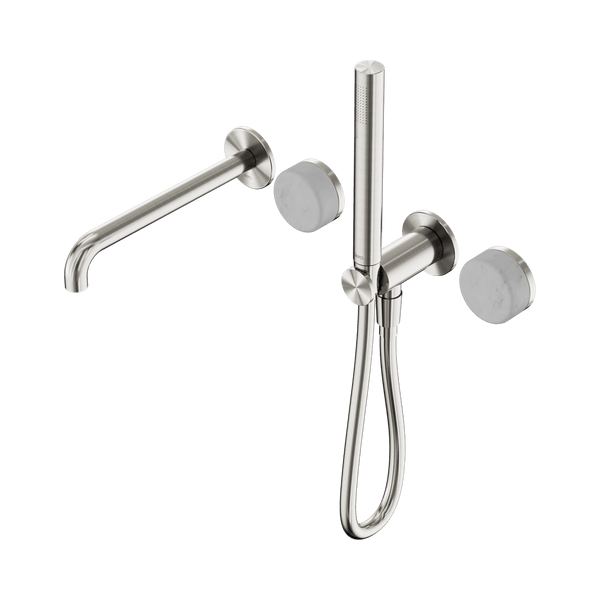 Nero Showers SERENITY PROGRESSIVE SHOWER SYSTEM WITH SPOUT WITH CARRARA HANDLE AND SLIM SHOWER BRUSHED NICKEL (24E007BN)