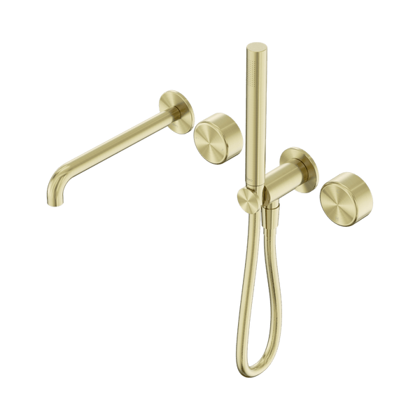 Nero Showers SERENITY PROGRESSIVE SHOWER SYSTEM WITH SPOUT WITH METAL HANDLE AND SLIM SHOWER BRUSHED GOLD (24E012BG)
