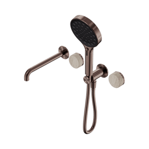 Nero Showers SERENITY PROGRESSIVE SHOWER SYSTEM WITH SPOUT WITH ROME TRAVERTINE HANDLE AND SERENITY HAND SHOWER BRUSHED BRONZE (24E015BZ)