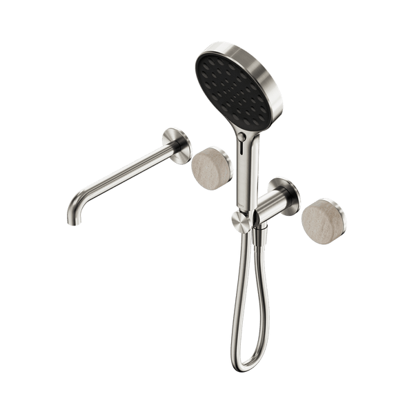 Nero Showers SERENITY PROGRESSIVE SHOWER SYSTEM WITH SPOUT WITH ROME TRAVERTINE HANDLE AND SERENITY HAND SHOWER BRUSHED NICKEL (24E015BN)