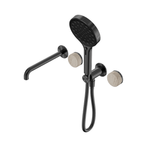 Nero Showers SERENITY PROGRESSIVE SHOWER SYSTEM WITH SPOUT WITH ROME TRAVERTINE HANDLE AND SERENITY HAND SHOWER GUN METAL (24E015GM)