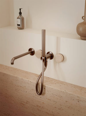 Nero Showers SERENITY PROGRESSIVE SHOWER SYSTEM WITH SPOUT WITH ROME TRAVERTINE HANDLE AND SLIM SHOWER BRUSHED BRONZE (24E009BZ)
