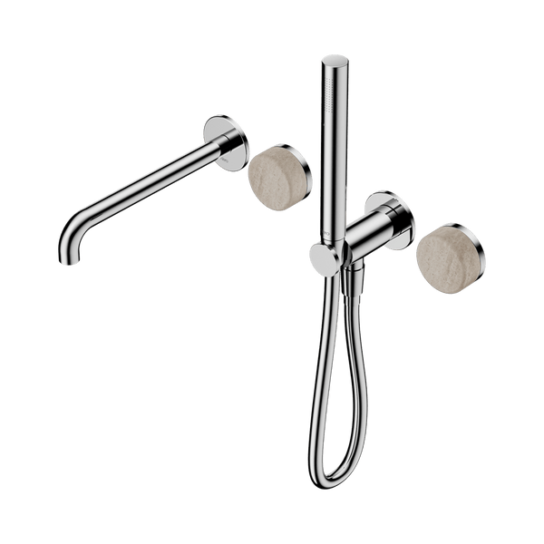 Nero Showers SERENITY PROGRESSIVE SHOWER SYSTEM WITH SPOUT WITH ROME TRAVERTINE HANDLE AND SLIM SHOWER CHROME (24E009CH)