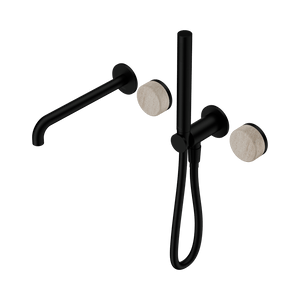 Nero Showers SERENITY PROGRESSIVE SHOWER SYSTEM WITH SPOUT WITH ROME TRAVERTINE HANDLE AND SLIM SHOWER MATTE BLACK (24E009MB)
