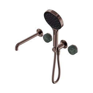 Nero Showers SERENITY PROGRESSIVE SHOWER SYSTEM WITH SPOUT WITH VERDE ALPI HANDLE AND SERENITY HAND SHOWER BRUSHED BRONZE (24E014BZ)
